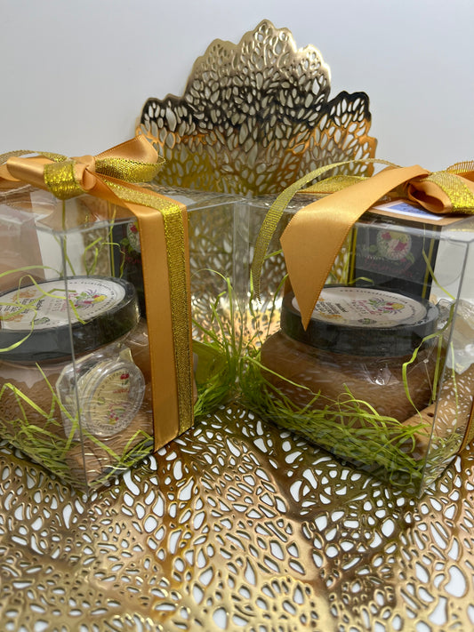 SeaSalt Body and Hand Scrub 6oz with cuticle oil, lip treatment, and scoop.